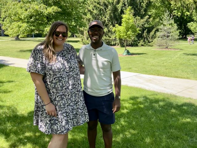 Carly Watson and Howard Akumiah pictured outside