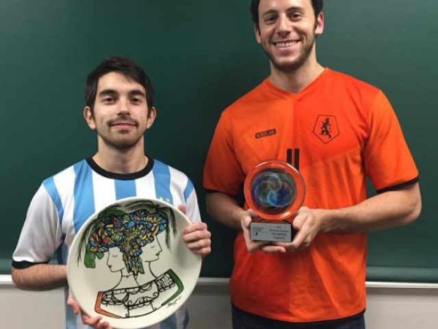 Jack Caporal (left) and Quinn Zemel pictured in 2015 holding trophies