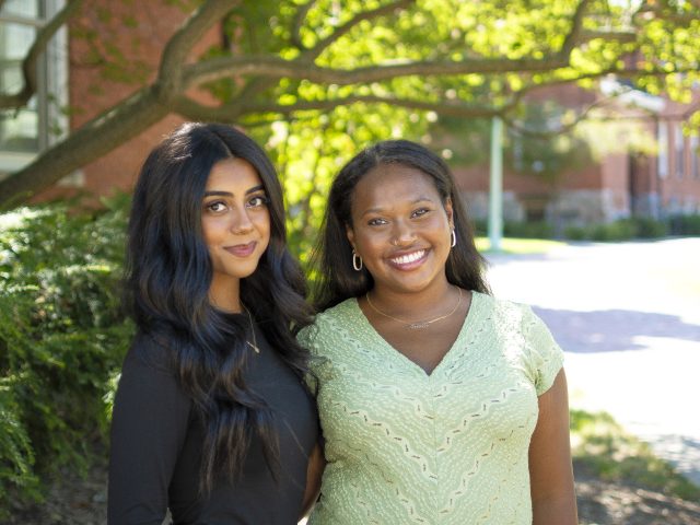 Hina Shehzad (left) and Arielle Gearring outside on a sunny day