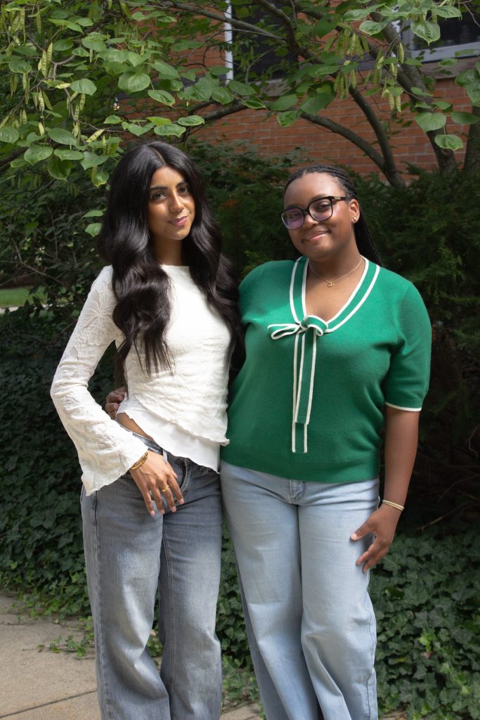 Hina Shehzad (right) and Zaria Jarman (left) pictured outside in front of Linton Hall